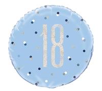 Unique 18th Birthday Round Foil Balloon, Blue | 1 Pc. Número: Prismatic-Globo redondo de aluminio cumpleaños, pulgadas, azul, 1 unidad, color, edad 18 (83356)