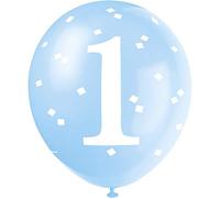 Unique-1st Birthday Balloons | blue | 5 Pcs. Number Globos de Látex Para el Primer Cumpleaños de Cuadros Azul, 30 cm, Paquete de 5, Color (74945)