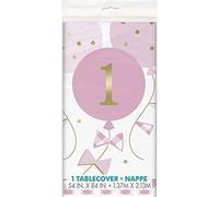 Unique-1st Birthday Gingham Rectangular Table Cover | pink | 1 Pc. Mantel de Plástico Cuadros Vichy Rosa Para el Primer Cumpleaños, 2,13 m x 1,47 m, Color (74903)
