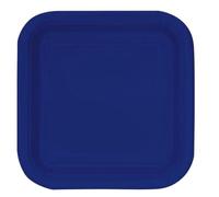 Unique 30951EU - Platos de Papel Cuadrados Ecológicos - 23 cm - Color Azul Marino - 14 Unidades (Paquete de 1)