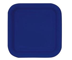 Unique 30951EU - Platos de Papel Cuadrados Ecológicos - 23 cm - Color Azul Marino - 14 Unidades (Paquete de 1)