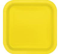 Unique- Bebida Simple Platos Cuadrados de Papel Ecológicos-18 cm-Amarillo Neón-Paquete, Color neon yellow, 16 unidades (47067EU)