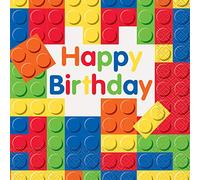 Unique 58232EU - Servilletas de papel, 16,5 cm, bloques de construcción, fiesta de cumpleaños, 16 unidades (paquete de 1), multicolor