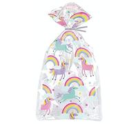 Unique 63394 - Bolsas de fiesta de celofán - Diseño de arcoíris y unicornio - Paquete de 20