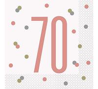 Unique-70th Birthday Lunch Paper Napkins-6.5" x 6.5" | Glittery Rosegold Pcs. Servilletas de Papel para el Almuerzo cumpleaños, 16,5 x 16,5 cm, Oro Rosa Brillante, 16 Unidades, Color, age 70 (84887)