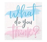 Unique 76082 Servilletas de almuerzo para fiesta de revelación de género, color rosa y azul, 16 unidades