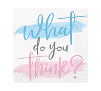 Unique 76082EU - Servilletas de papel, 16,5 cm, revelación de género, baby shower, 16 unidades (paquete de 1), multicolor