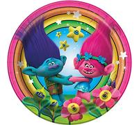 Unique 79695 Trolls - Platos redondos de papel (8 unidades), multicolor
