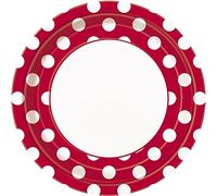 Unique 8 Platos de cartón Rojo con Lunares Blancos, 22 cm