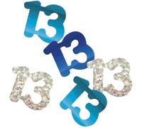 Unique 80561 - Confeti de papel de aluminio para cumpleaños número 13, 14 g, color azul brillante, 1 unidad (paquete de 1)