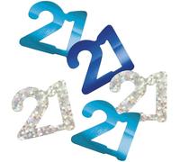 Unique 80562 - Confeti 21 de papel de aluminio, 14 g, fiesta de cumpleaños azul brillante, 1 unidad (paquete de 1)