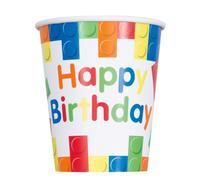 Unique 82213 - Vasos de Papel - 266 ml - Fiesta de Cumpleaños de Bloques de Construcción - Paquete de 8