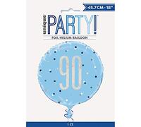 Unique 90th Birthday Round Foil Balloon, Blue | 1 Pc. Número: Prismatic-Globo redondo de aluminio cumpleaños, 18 pulgadas, azul, 1 unidad, color, age 90 (83364)