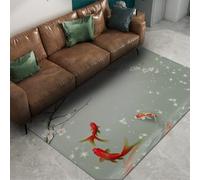 Unique Alfombra 60x120cm Thin lavable baño Alfombrilla Chinese Style Lucky Red Koi Fish estampado resistente a las manchas antideslizante Backing Tapete for salon dormitorio abstracto White Flowers