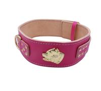 Unique American Bully Gold - Collar de perro de cuero resistente de 2.5 pulgadas de ancho con diseño de cabeza de matón americano (XL: 27 a 32 pulgadas, rosa profundo)