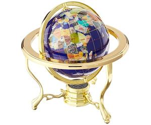 Unique Art 10-Inch by 6-Inch Blue Lapis Ocean Table Top Gemstone World Globe with Gold Tripod