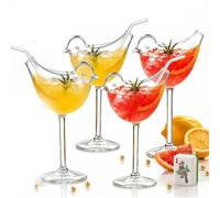 Unique Bird Cocktail Glasses 4 Pcs, 150ml Handblown Bird Cheers Glasses, Rolled Rim Fancy Drinking Glasses for Mixed Drinks, Weddings, Home Bar Displays & Novelty Gifts