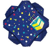Unique Birthday Paper Lunch Napkins-16 Pcs Party Servilletas de Papel Diseño de Cumpleaños Peppy-Paquete de 16, Color Azul Marino, Mittel (74732)