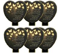 Unique Butterfly Heart-Shaped Floral Acrylic Outdoor Memorial Plaque, Weatherproof Grave Marker with Elegant Flower Pattern, Flowers Blessing Memorial Garden Stake Plaque Decoration (Black 6PCS)