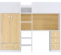 Unique Cama alta melamina color natural claro, blanco 90 x 190 cm