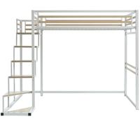 Unique Cama alta metal blanco 140 x 200 cm