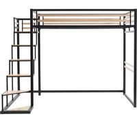 Unique Cama alta metal negro 140 x 200 cm