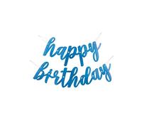 Unique-Cartel articulado Happy Birthday | Lámina prismática | Escritura azul | (2 piezas) -1 paquete, color (83923)