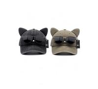 Unique Cat Ear Cap, Vintage Washed Baseball Hat with Detachable Sunglasses