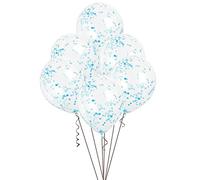 Unique- Confetti Latex Balloons | 12" | Blue | 6 Pcs. Kit de Fiesta Globos confeti, Color azul claro (58118)