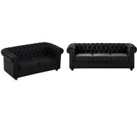 Unique Conjunto sofá piel sintética 5 plazas negro 205x88cm