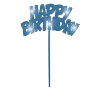 Unique-Decoración de tarta de cumpleaños intermitente Happy Birthday, color azul (90878)