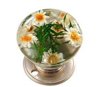 Unique Decorative Door Handle, Round Glass Bead Door Handle, Retro Round Resin Epoxy Flower Knob, Unique Patterns Doo Handles, for Bedroom, Living Room, Office (Small Golden Daisy)