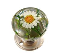 Unique Decorative Door Handle, Round Glass Bead Door Handle, Retro Round Resin Epoxy Flower Knob, Unique Patterns Doo Handles, for Bedroom, Living Room, Office (Giant Golden Daisy)
