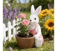 Unique Easter Garden Gifts For Her - Sitting Rabbit Figurine With Flower Pot, Resin Animal Statue For Spring Yard Art, Front Porch, Balcony And Housewarming Present(Rabbit holding a flower pot)