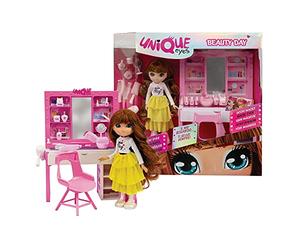 UNIQUE EYES - Set Beauty Day con muñeca articulada de 25 cm de Altura incluida Que Sigue tu Mirada, salón de Belleza con Muchos Accesorios, para niñas a Partir de 3 años, Giochi Preziosi, MYM02000