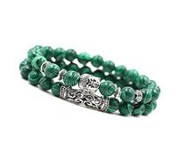 Unique Gems Chakra pulsera dúo de piedra curativa Malaquita Verde Buda 8mm elástico calidad de joyero