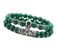Unique Gems Chakra pulsera dúo de piedra curativa Malaquita Verde Cráneo 8mm elástico calidad de joyero