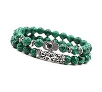 Unique Gems Chakra pulsera dúo de piedra curativa Malaquita Verde Mano de Shiva 8mm elástico calidad de joyero
