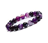 Unique Gems Pulsera de perlas ágata púrpura Ø 10mm Pulsera energética para la mujer elástico 16cm a 19cm