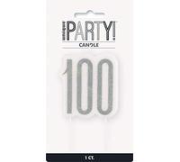 Unique- Glittery 100th Birthday Pick Candle | Black | 1 Pc. Vela Brillante cumpleaños | Negro | 1 Unidad, Color, age 100 (83874)
