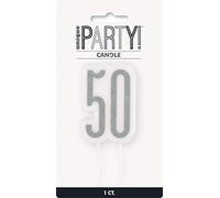 Unique- Glittery 50th Birthday Pick Candle | Black | 1 Pc. Vela Brillante cumpleaños, Color Negro, 1 Unidad, age 50 (83869)