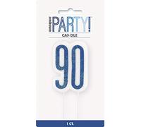 Unique- Glittery 90th Birthday Pick Candle | Blue | 1 Pc. Vela Brillante para cumpleaños número, Azul, 1 Unidad, Color, age 90 (83886)
