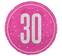 Unique- Globo de Cumpleaños 30-45 cm-Tema Glitz Rosa-1 Unidad (Paquete de 1), Multicolor (82291)