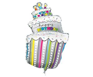 Unique- Globo Gigante de Aluminio de 40 Pulgadas | Diseño de Lunares en Forma de Pastel de cumpleaños Polka Dots Tarta, Multicolor, 100 cm (56679)
