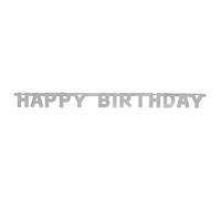 Unique-Guirnalda de letras de cumpleaños Happy Birthday, color plata metalizado, 120 cm (63604)