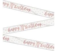 Unique-Happy 70th Birthday Foil Banner-9' | Glittery Rosegold | 1 Pc. Cartel de Cumpleaños Número 70-2,74 m-Tema Glitz Oro Rosa y Plata-1 Unidad (Paquete de 1), color rose gold, age 70 (84859)