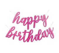 Unique-Happy Birthday Foil Letter Banner | Pink | 2 Pcs. Cartel articulado de feliz cumpleaños, lámina prismática, escritura rosa, (2 piezas), 1 paquete, color (83930)