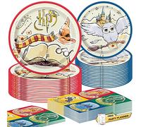 Unique Harry Potter - Juego de vajilla de fiesta para 16 invitados, servilletas de almuerzo, postre y platos de cena - Tema de libro de mago de Hogwarts - Juego de decoración de cumpleaños para mesa