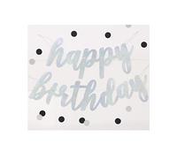 Unique- Holographic Letter Foil Banners | Silver | 2 Pcs. Carteles holográficos de papel de aluminio con letras de cumpleaños, plateadas, 2 unidades, Color negro, happy birthday (83916)