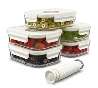 Unique Impression Paquete de 5 recipientes de almacenamiento al vacío de vidrio 1040 ml con rastreador de fecha y bomba, tapas herméticas aptas para horno